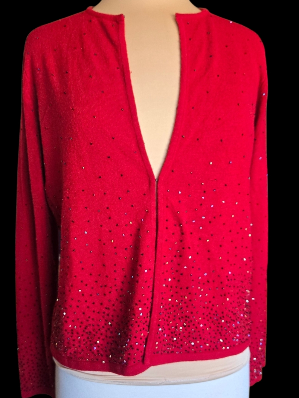 Nine Red Crystal-Embellished Hook & Eye Closure Women's Cardigan Sz M